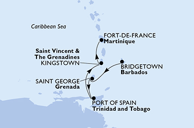 carte Caraïbes et Antilles, 5 jours