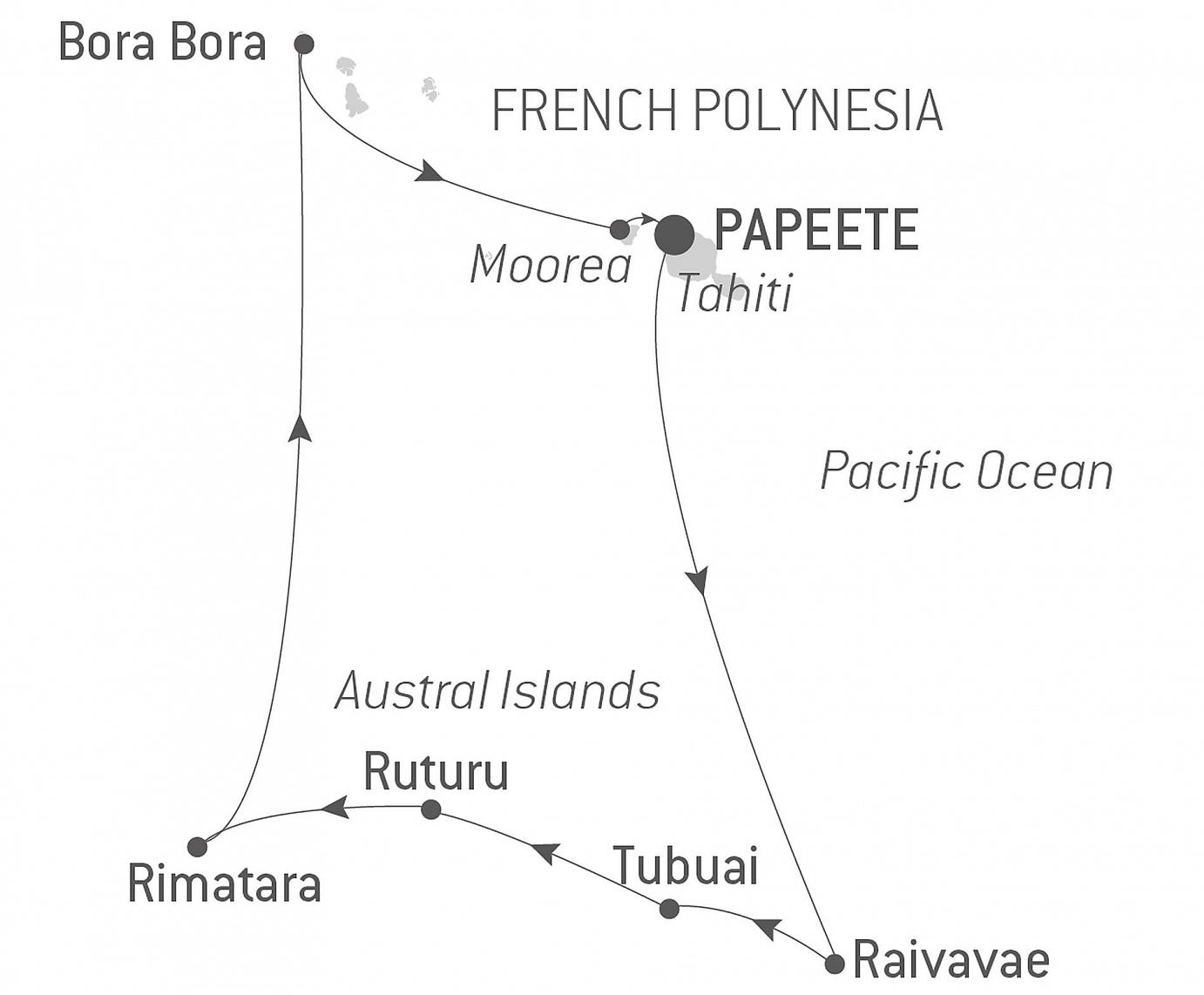 carte Polynésie : archipel des Australes et Bora Bora, 10 jours