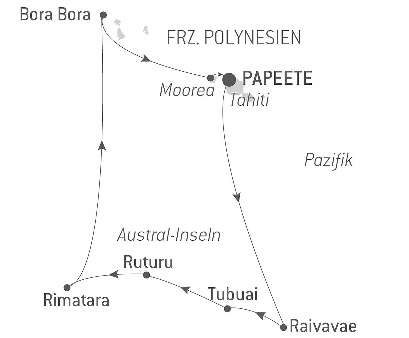 carte Polynésie : archipel des Australes et Bora Bora, 10 jours