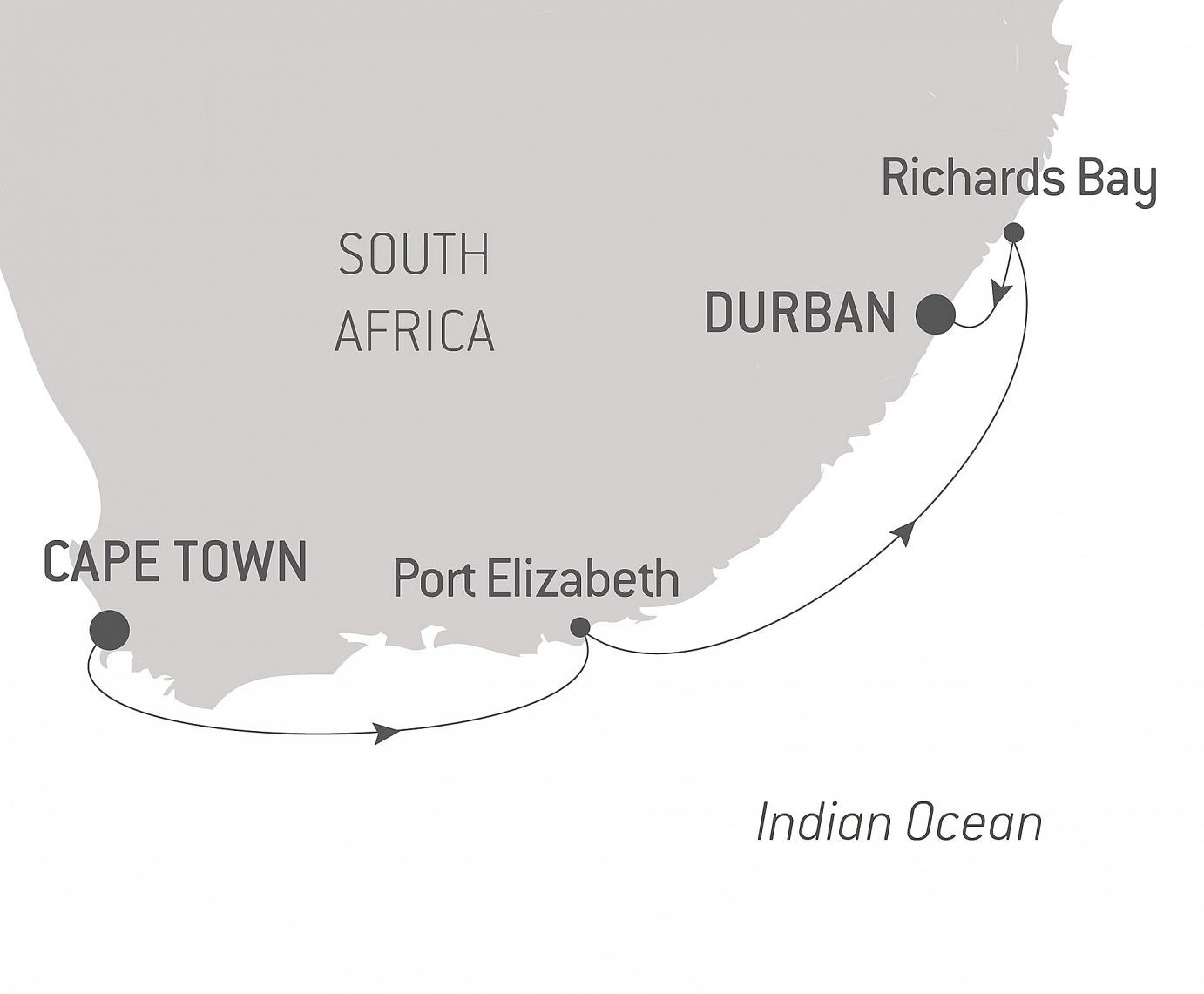 carte Le long des côtes sud-africaines, 9 jours