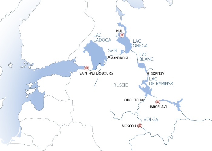carte De la Volga à la Néva, de Moscou à Saint-Petersbourg., 12 jours - 12M