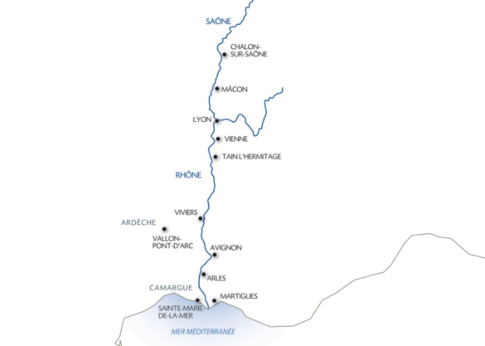 carte La Saône, le Rhône, la Camargue et les portes de la Provence (formule port/port), 7 jours - ANT_PP