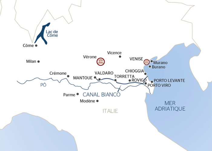 carte Milan et le lac de Côme & croisière de Mantoue, bijou de la Renaissance, à Venise, la cité des Doges (formule port-port), 9 jours - MMV_PP