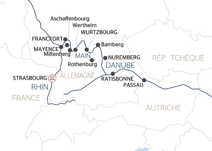 carte La route romantique en croisière du Danube au Rhin, 8 jours - PSG_PP