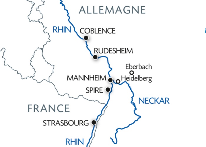 carte La majestueuse vallée du Rhin romantique et le rocher légendaire de la Lorelei (formule port/port), 5 jours - SEH_PP