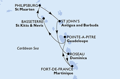 carte Caraïbes et Antilles, 8 jours