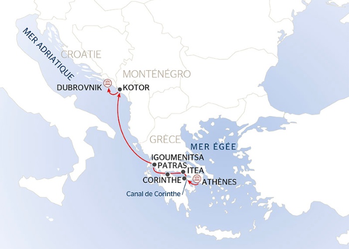 carte D'Athènes à Dubrovnik Le canal de Corinthe, les Météores et les bouches de Kotor (formule port/port), 9 jours - PID_PP