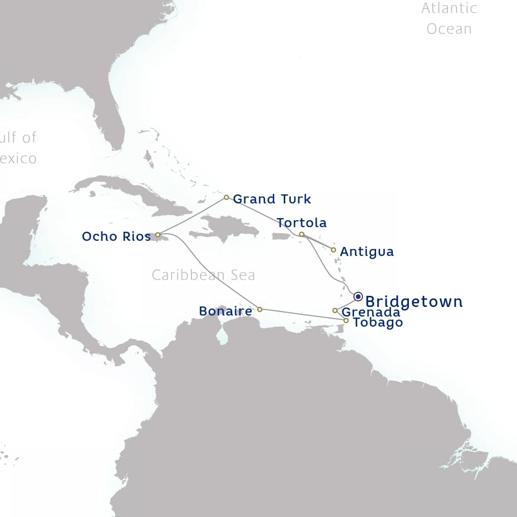 carte Barbade, îles Vierges britanniques, Antigua-et-Barbuda, îles Turques-et-Caïques, Jamaïque, Pays-Bas caribéens , 14 jours