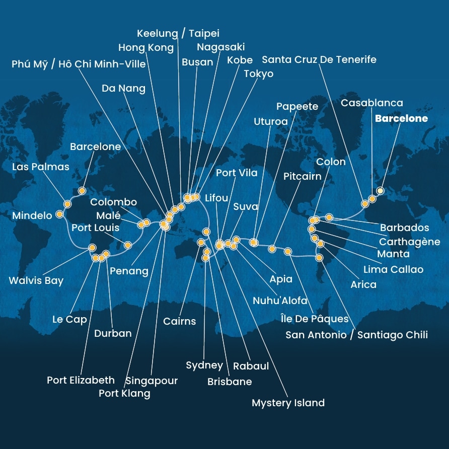 carte Tour du Monde, 129 jours
