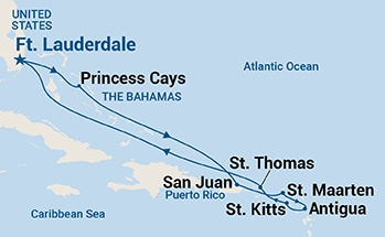 carte Etats-Unis, Bahamas, îles Vierges des Etats-Unis, Saint Martin, Antigua-et-Barbuda, Saint-Christophe-et-Niévès, 11 jours