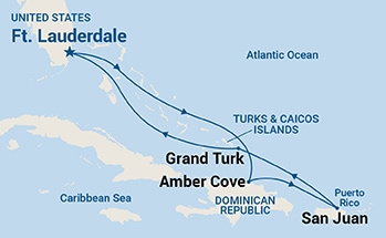 carte Etats-Unis, République dominicaine, Porto Rico, îles Turques-et-Caïques, 7 jours