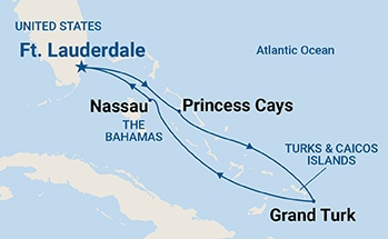 carte Etats-Unis, Bahamas, îles Turques-et-Caïques, 7 jours