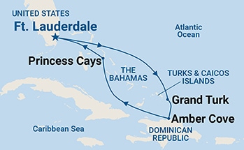 carte Etats-Unis, îles Turques-et-Caïques, République dominicaine, Bahamas, 8 jours