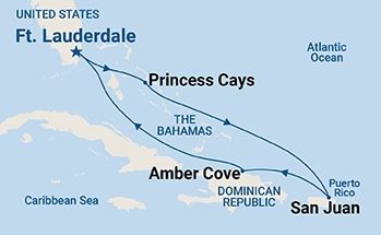 carte Etats-Unis, îles Turques-et-Caïques, République dominicaine, Porto Rico, 8 jours