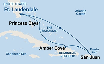 carte Etats-Unis, Porto Rico, îles Turques-et-Caïques, Bahamas, 8 jours