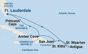 carte Etats-Unis, Saint-Christophe-et-Niévès, Antigua-et-Barbuda, Saint Martin, Porto Rico, République dominicaine, 11 jours
