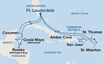 carte Caraïbes et Antilles, 9 jours