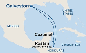 carte Etats-Unis, Mexique, Honduras, 7 jours