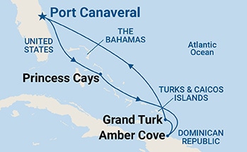 carte Etats-Unis, Bahamas, République dominicaine, îles Turques-et-Caïques, 7 jours