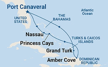carte Etats-Unis, Bahamas, République dominicaine, îles Turques-et-Caïques, 8 jours