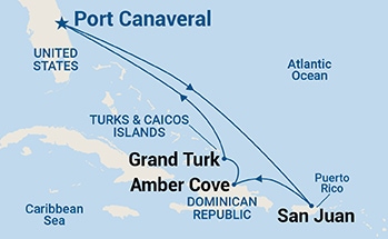 carte Etats-Unis, Porto Rico, République dominicaine, îles Turques-et-Caïques, 8 jours