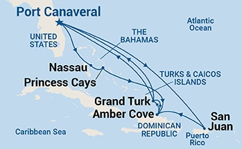 carte Etats-Unis, Porto Rico, République dominicaine, îles Turques-et-Caïques, Bahamas, 15 jours