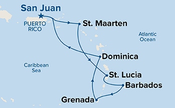 carte Porto Rico, Saint Martin, Sainte-Lucie, Barbade, Grenade, République dominicaine, 8 jours