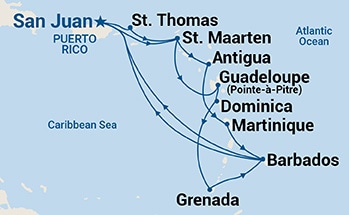 carte Caraïbes et Antilles, 15 jours