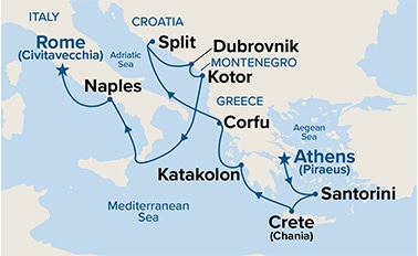 carte Grèce, Croatie, Monténégro, Italie, 11 jours