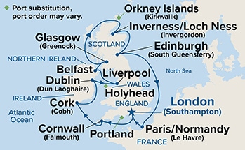 carte Royaume-Uni, Irlande, France, 13 jours