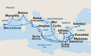 carte Espagne, France, Italie - 32 jours