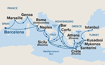 carte Espagne, France, Italie - 33 jours