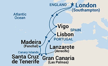 carte Royaume-Uni, Espagne, Portugal, 13 jours