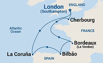 carte Royaume-Uni, Espagne, France, 8 jours