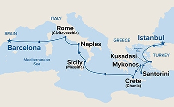 carte Turquie, Grèce, Italie, Espagne, 12 jours