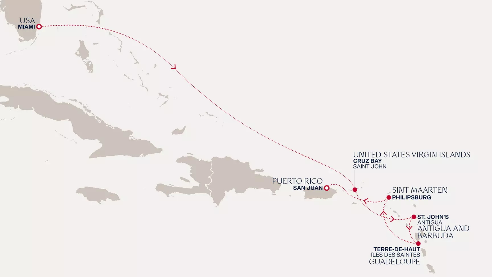 carte Etats-Unis, îles Vierges des Etats-Unis, Antigua-et-Barbuda, France, Saint Martin, Porto Rico, 8 jours