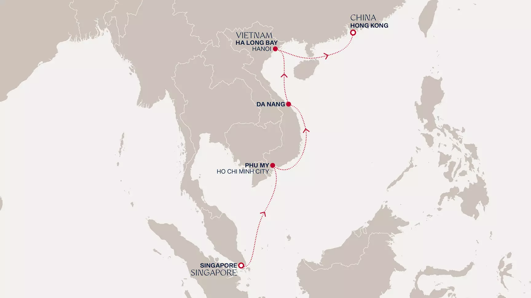 carte Singapour, Viêt Nam, Chine, 8 jours