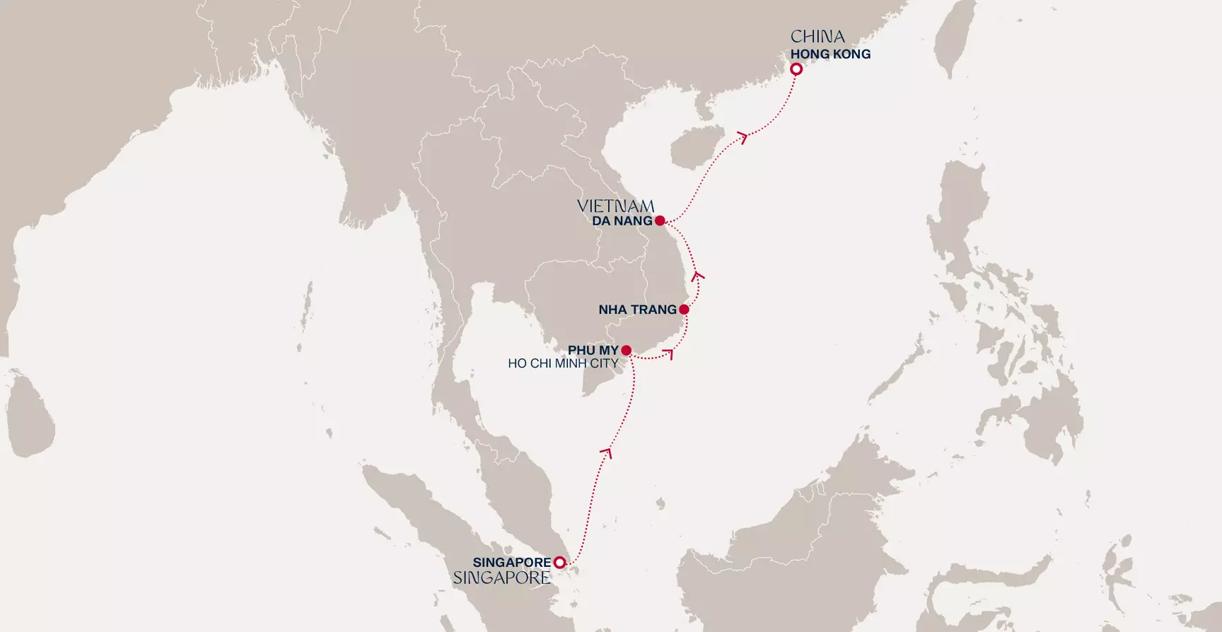 carte Singapour, Viêt Nam, Chine, 8 jours