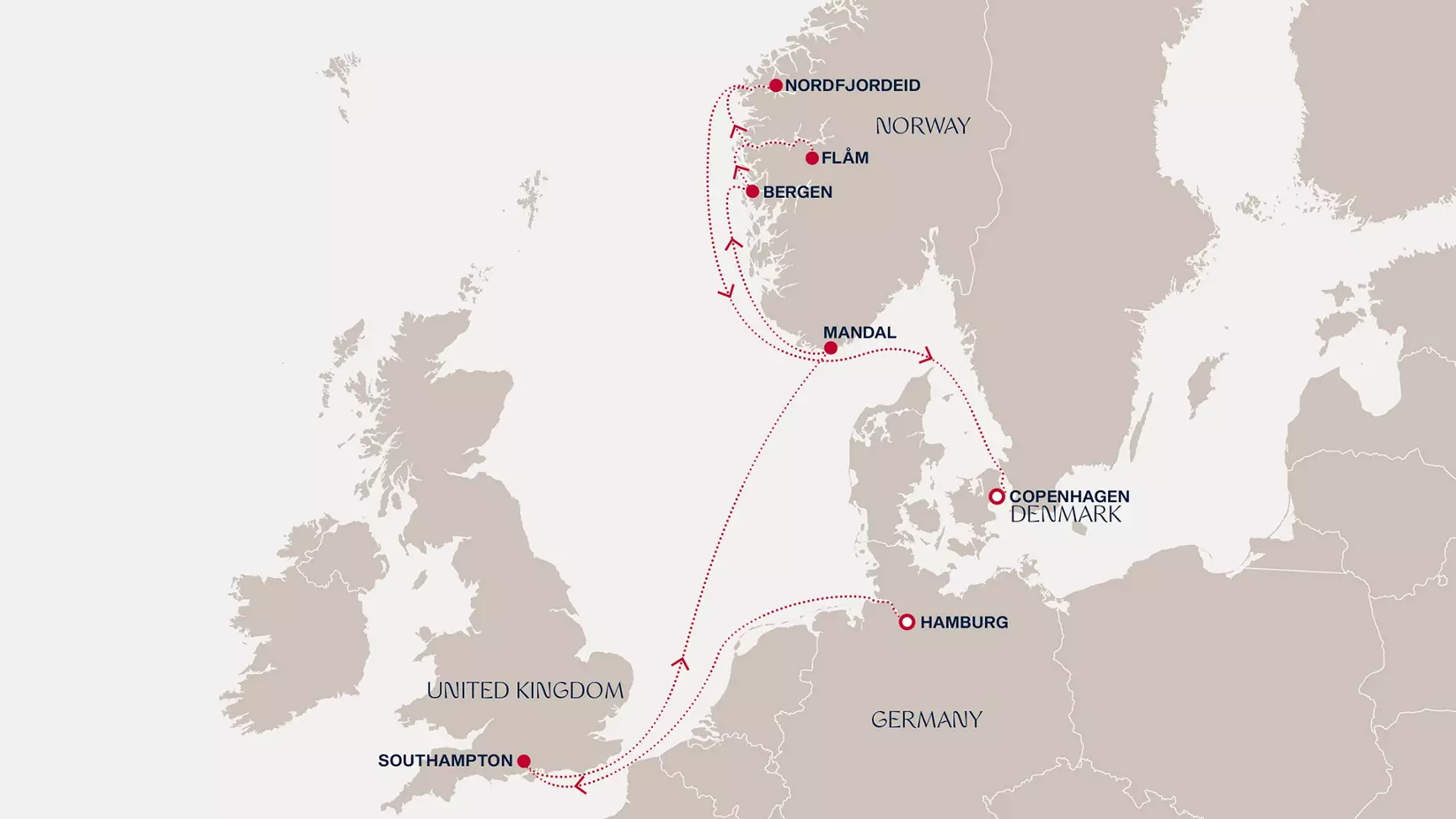 carte Allemagne, Royaume-Uni, Norvège, Danemark, 10 jours
