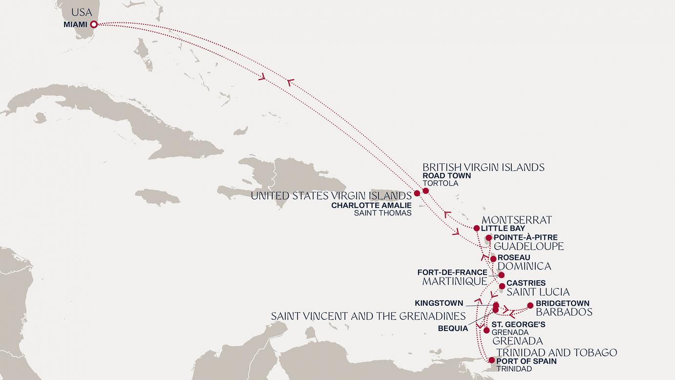 carte Caraïbes et Antilles, 18 jours