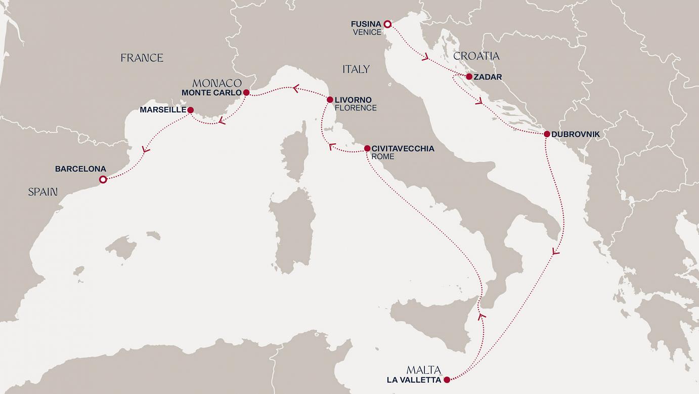 carte Italie, Croatie, Malte, Monaco, France, Espagne, 11 jours