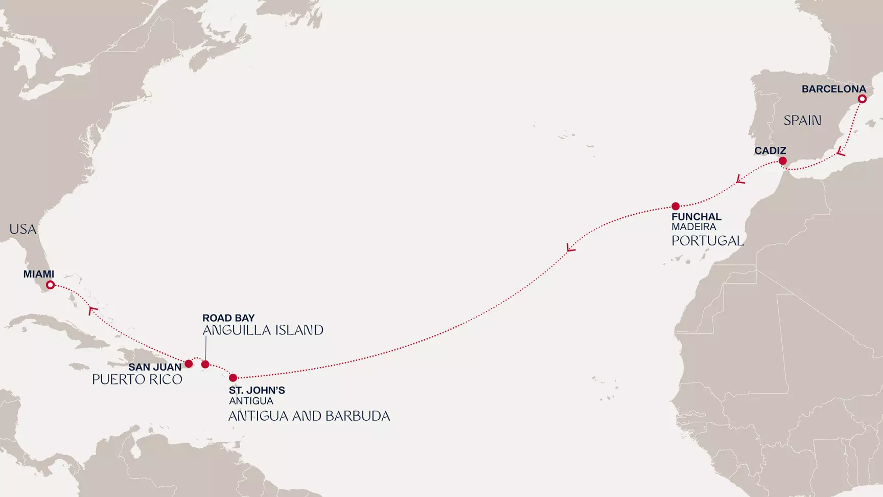 carte Espagne, Portugal, Antigua-et-Barbuda, Anguilla, Porto Rico, Etats-Unis, 17 jours