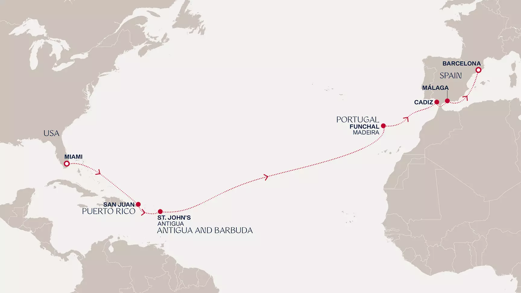 carte Etats-Unis, Porto Rico, Antigua-et-Barbuda, Portugal, Espagne, 17 jours