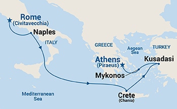 carte Italie, Grèce, Turquie, 8 jours