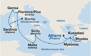 carte Italie, Malte, Grèce, Turquie, 12 jours