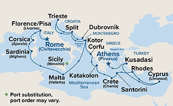 carte Italie, France, Malte, Monténégro, Croatie, Grèce, 22 jours
