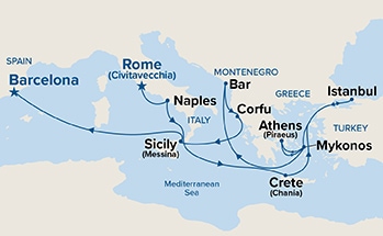 carte Italie, Grèce, Turquie, Monténégro, Espagne, 15 jours