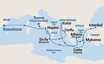 carte Italie, Grèce, Turquie, Monténégro, Espagne, 15 jours