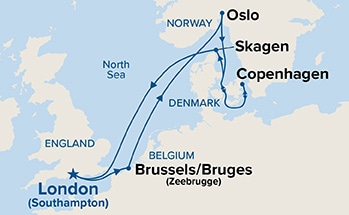 carte Royaume-Uni, Belgique, Norvège, Danemark, 8 jours