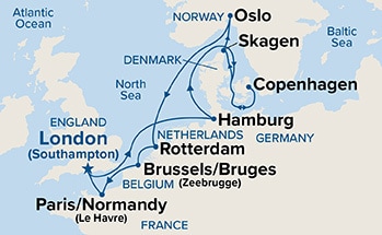 carte Royaume-Uni, Allemagne, Danemark, Norvège, Pays-Bas, Belgique, 13 jours
